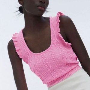 Zara Pink Cable Knit Scoop Neck Sweater